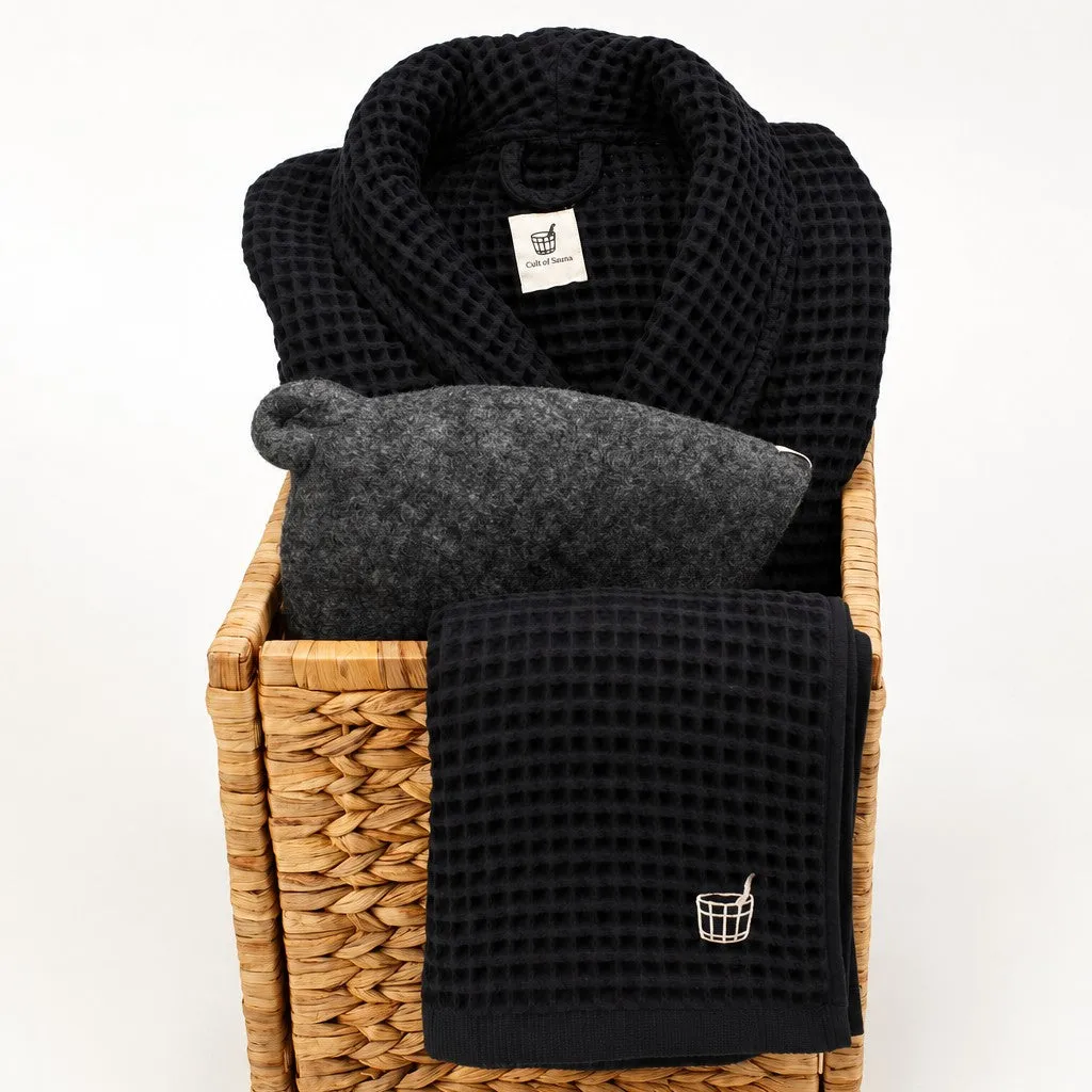The Ritual Set in Aurora black, packed in a woven basket